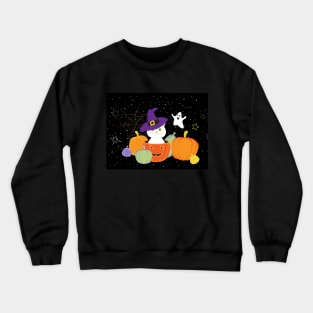 Halloween Cute Cat in Witch Hat Crewneck Sweatshirt